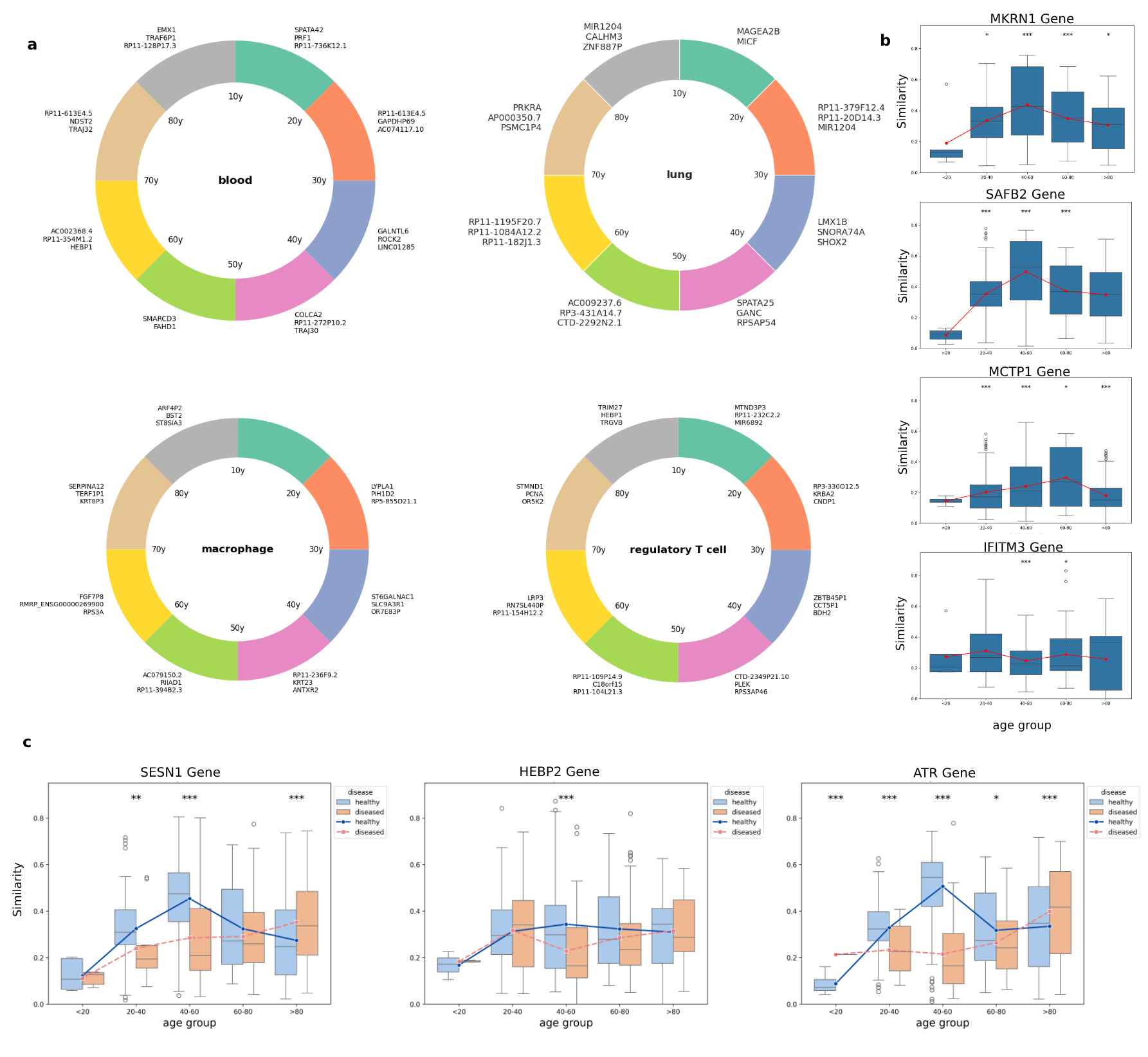 Figure 4: Temporal drift analysis showing gene trajectories across tissues and healthy vs diseased states